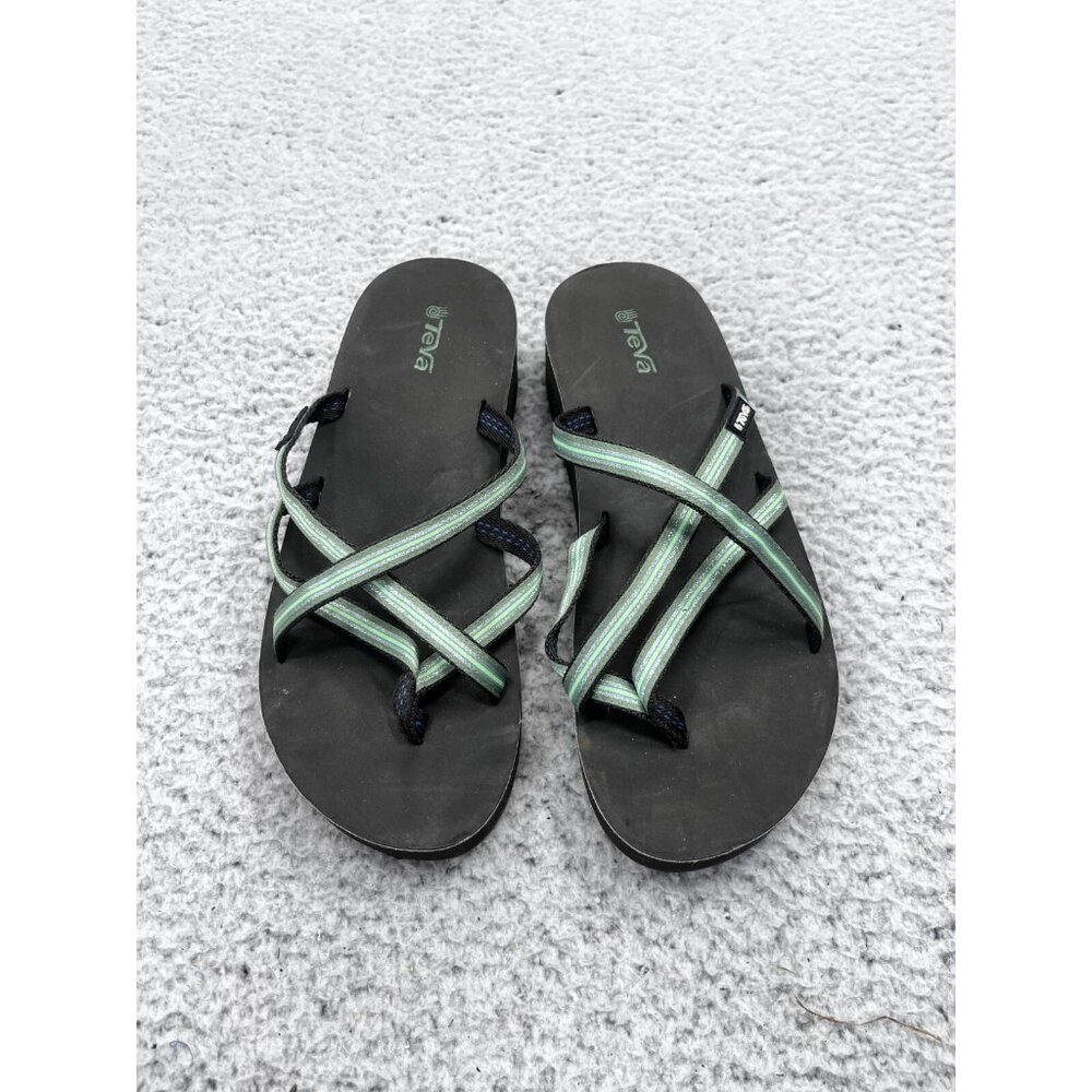Women's Teva Green Strappy Criss Cross Slip On Flip Flop Sandals Size 10